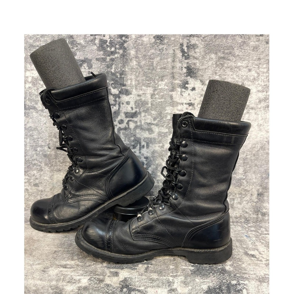 Vtg Corcoran Men 11.5 Black Leather Combat Jump Boots Cap Toe Grunge Military